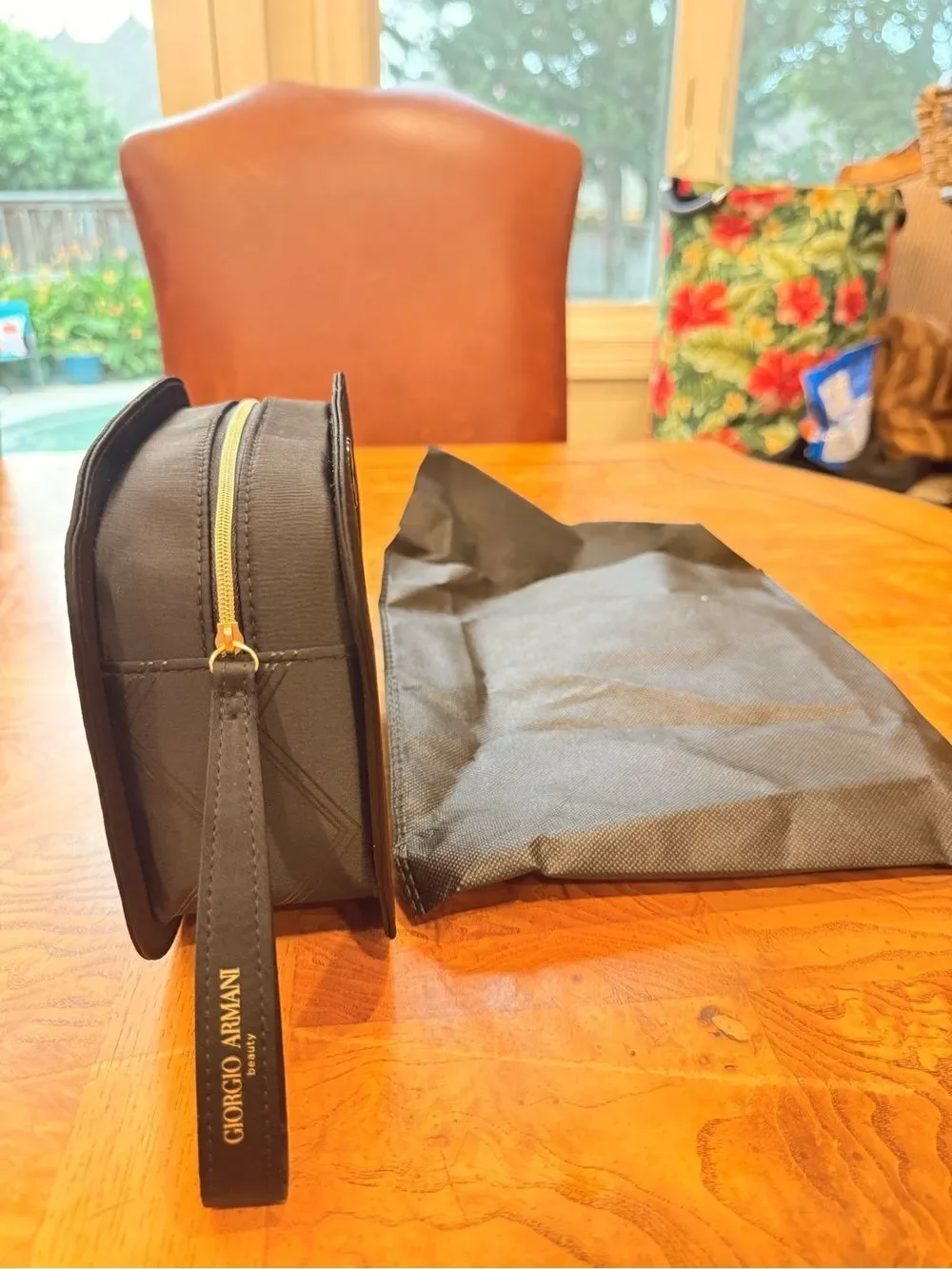 Giorgio Armani Beauty Black Cosmetic Makeup Train Case Travel Bag w/ Dust Bag
